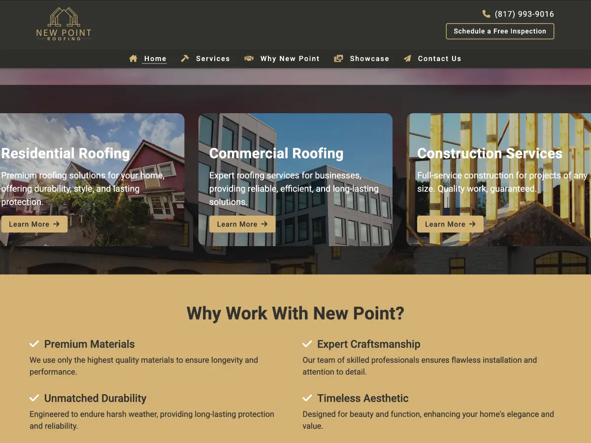 The New Point Roofing website