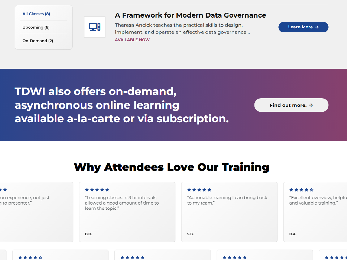 The TDWI Workshops website